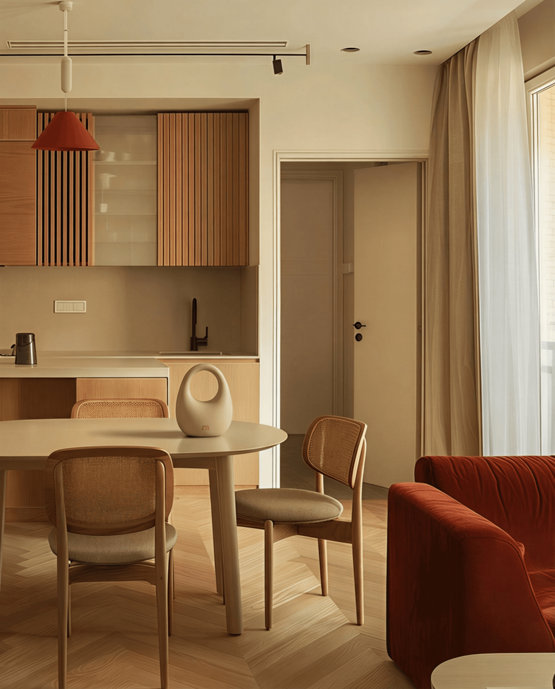 MOVART kettlebell styled in a warm kitchen and dining room
