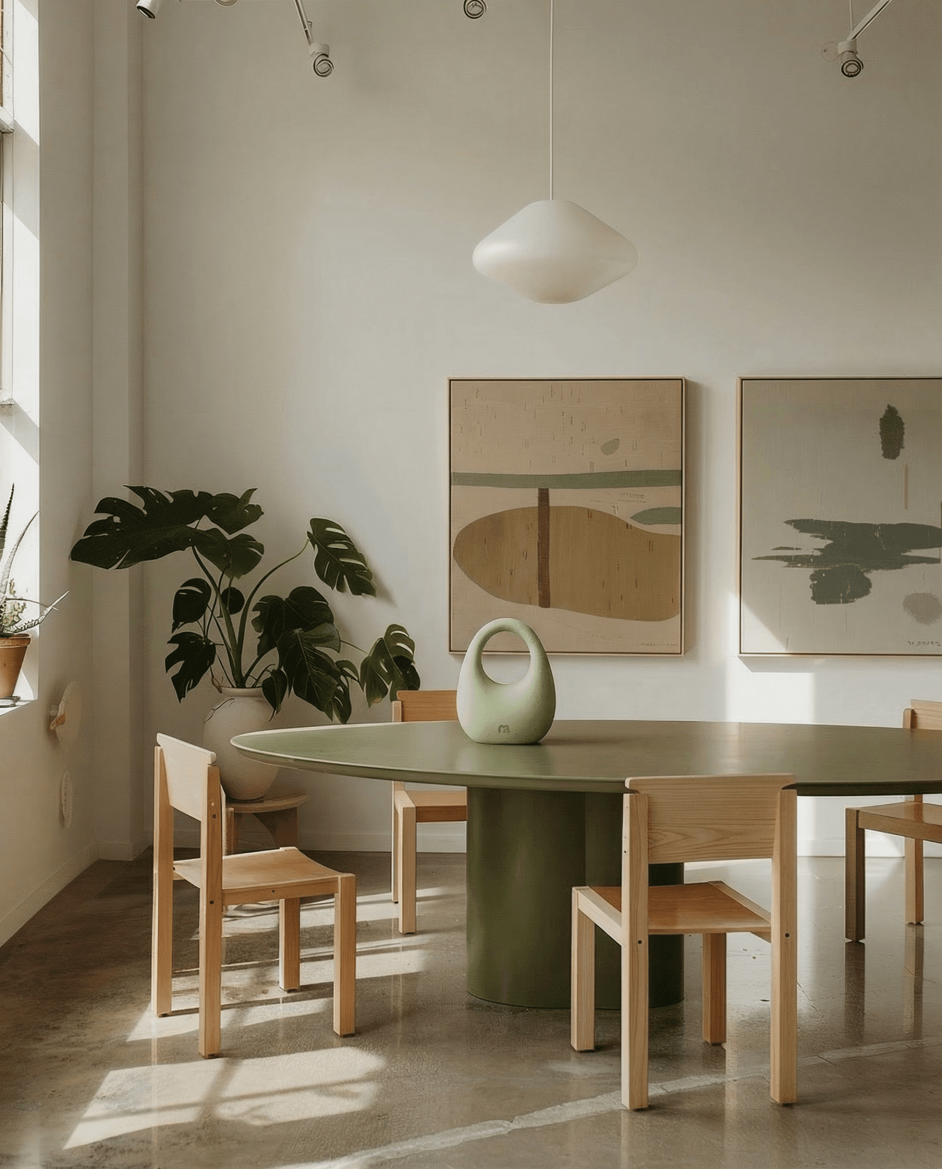 MOVART sage kettlebell on a dining table